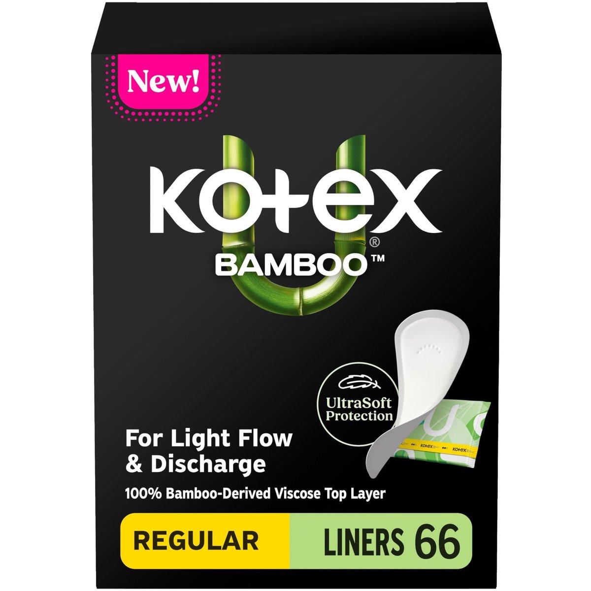 Kotex Bamboo Panty Liners, leichte Saugfähigkeit, normale Länge, 66 Stück (Verpackung kann variieren)