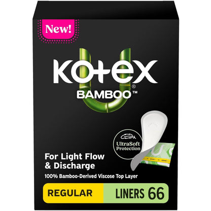 Kotex Bamboo Panty Liners, leichte Saugfähigkeit, normale Länge, 66 Stück (Verpackung kann variieren)