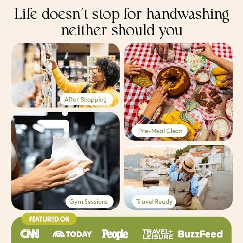 Fomin Mini Hand Sanitizer Tücher 9er Pack (8 Stück) - Honig Birne Mini Feuchttücher - pH-ausgeglichen, biologisch abbaubar, antibakterielle Handdesinfektionstücher für unterwegs - hypoallergen, pflanzlich
