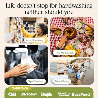 Fomin Mini Hand Sanitizer Tücher 9er Pack (8 Stück) - Honig Birne Mini Feuchttücher - pH-ausgeglichen, biologisch abbaubar, antibakterielle Handdesinfektionstücher für unterwegs - hypoallergen, pflanzlich
