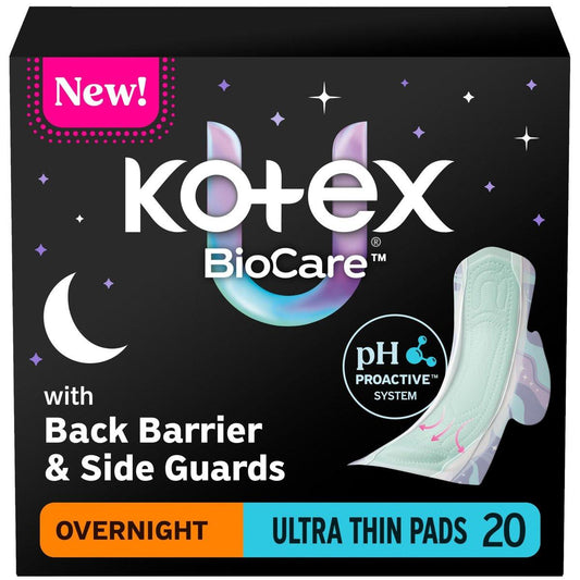Kotex BioCare Ultra Dünne Nachtbinden mit Flügeln, starke Saugfähigkeit, 20 Stück (Verpackung kann variieren)