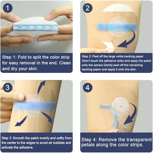 100 Stück Libre 2 Plus Sensorabdeckungen, wasserdicht, transparent, hypoallergen, latexfrei, Klebepflaster für Freestyle Libre 2/3, mit klebefreiem Zentrum, 15 Tage haltbar