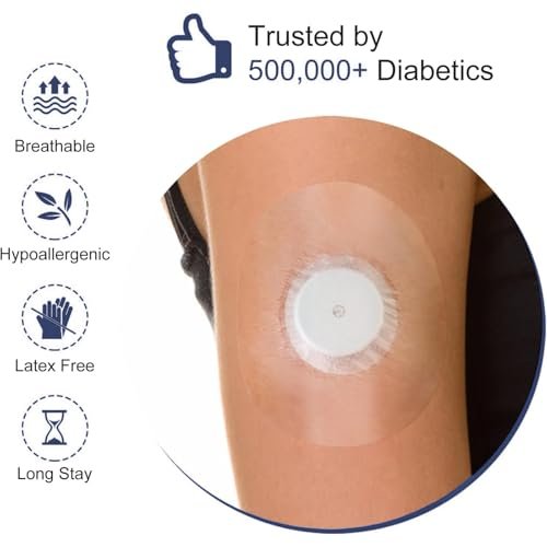 Kuruyo Freestyle Sensor Klebepflaster für Libre 2 Plus & Lingo – wasserdichte, transparente Folie, 60 Stück, Blau