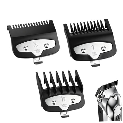 3-teiliger Clipper-Aufsatz-Set, Schwarz, Professioneller Haarschneidekamm-Aufsatz kompatibel mit den meisten Wahl-Clippern (1,5 mm/3 mm/4,5 mm), Präziser Schnitt bis 1 Zoll, Schwarz/Silber