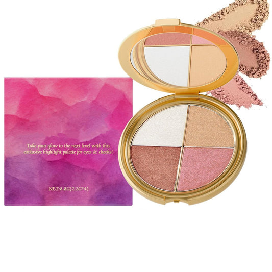Eye & Cheek Palette - Lidschatten und Highlighter Makeup, 4-in-1 Makeup-Paletten-Set, Highlighter & Glow Blush-Palette für Frauen & Mädchen
