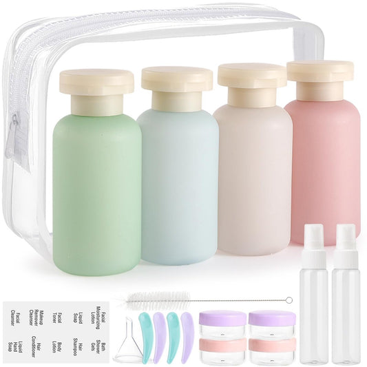 18-teiliges Reiseflaschen-Set für Toilettenartikel, TSA-zugelassen, auslaufsicher, nachfüllbare Plastikbehälter, BPA-frei, Reiseutensilien für Shampoo, Conditioner, Lotionen, Handgepäckzubehör