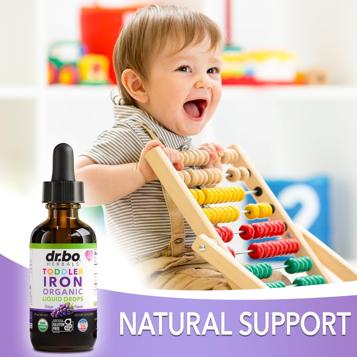 Bio-Eisen-Tropfen für Kleinkinder & Kinder – Organisches flüssiges Eisen für Kinder, Kleinkinder, Babys & Säuglinge – Vegan, glutenfrei, nicht gentechnisch verändert – 60 ml