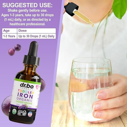 Bio-Eisen-Tropfen für Kleinkinder & Kinder – Organisches flüssiges Eisen für Kinder, Kleinkinder, Babys & Säuglinge – Vegan, glutenfrei, nicht gentechnisch verändert – 60 ml