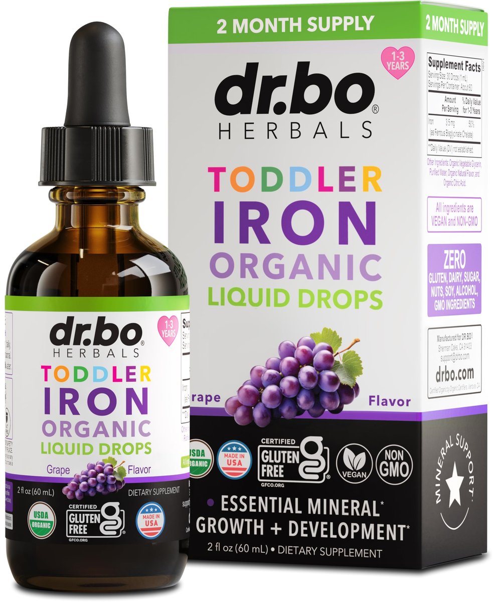 Bio-Eisen-Tropfen für Kleinkinder & Kinder – Organisches flüssiges Eisen für Kinder, Kleinkinder, Babys & Säuglinge – Vegan, glutenfrei, nicht gentechnisch verändert – 60 ml