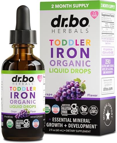 Bio-Eisen-Tropfen für Kleinkinder & Kinder – Organisches flüssiges Eisen für Kinder, Kleinkinder, Babys & Säuglinge – Vegan, glutenfrei, nicht gentechnisch verändert – 60 ml