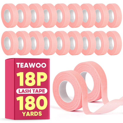TEAWOO 18 Rollen Lash Tape, Wimpernband für Wimpernverlängerungen, Wimperntape, Pink, 180 Yards