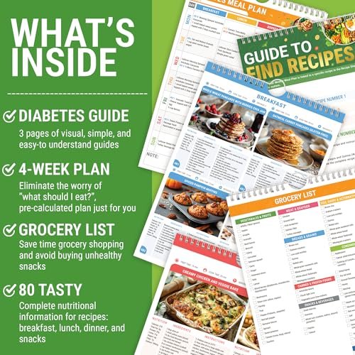 HAMIEW Diabetiker-Kochbuch für Anfänger – Einfach, Praktisch, Intelligent, Benutzerfreundlich – 4-Wochen-Ernährungsplan mit 80 Low-Carb-Rezepten, Typ-2-Diabetes-Lebensmitteltabelle, Einzigartiges Geschenk für Diabetiker