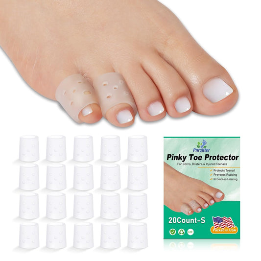 20 Stück Zehenschutz für den kleinen Zeh Damen, Gel Zehenkappen, offene Zehenhülsen, atmungsaktive Zehenpolster gegen Blasen, Hühneraugen, Hammerzehen, Nagelverlust (mit Aloe Vera Extrakt)