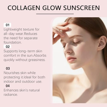 No Cast Just Glow Collagen Sonnenschutz SPF 50 PA++++ Gesichtssonnenschutz Leicht, Nicht klebrig, Ohne weißen Schimmer, Natürlicher Sonnenschutz mit Peptid, Centella, Hyaluronsäure