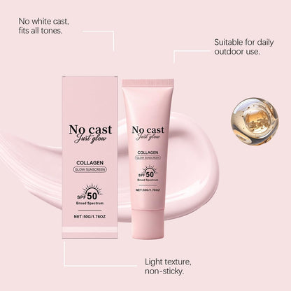 No Cast Just Glow Collagen Sonnenschutz SPF 50 PA++++ Gesichtssonnenschutz Leicht, Nicht klebrig, Ohne weißen Schimmer, Natürlicher Sonnenschutz mit Peptid, Centella, Hyaluronsäure