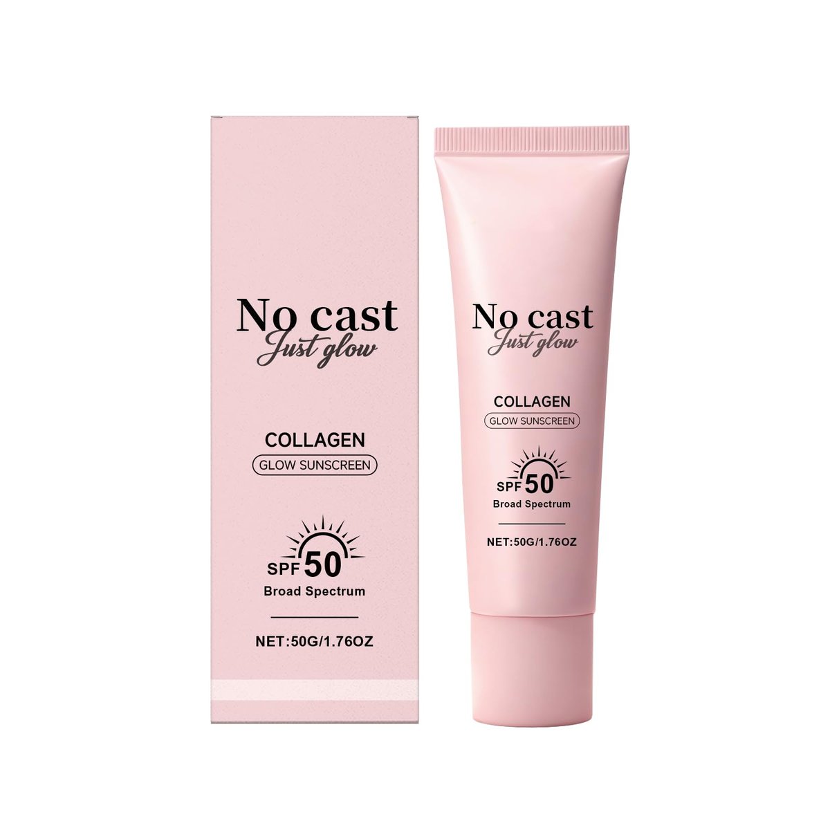No Cast Just Glow Collagen Sonnenschutz SPF 50 PA++++ Gesichtssonnenschutz Leicht, Nicht klebrig, Ohne weißen Schimmer, Natürlicher Sonnenschutz mit Peptid, Centella, Hyaluronsäure