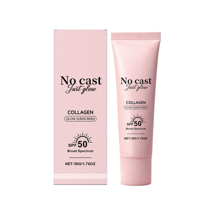 No Cast Just Glow Collagen Sonnenschutz SPF 50 PA++++ Gesichtssonnenschutz Leicht, Nicht klebrig, Ohne weißen Schimmer, Natürlicher Sonnenschutz mit Peptid, Centella, Hyaluronsäure