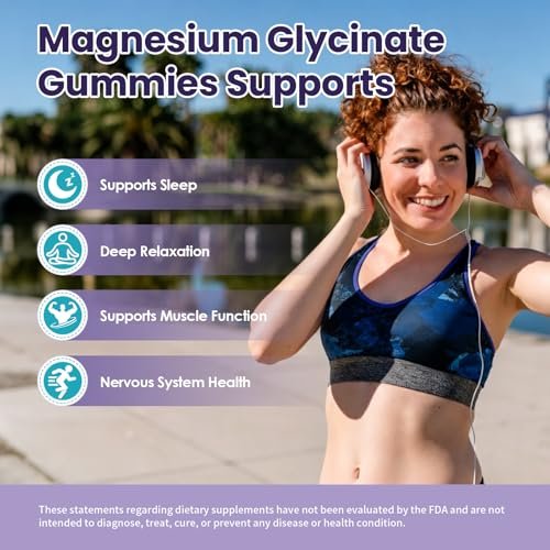 Magnesium Glycinat Gummibärchen 400mg – Magnesium Komplex mit Malat, Taurat & Citrat – Unterstützt Schlaf, Entspannung, Gehirn & Muskeln – 60 Stück Blaubeergeschmack (Zuckerfrei & Vegan)
