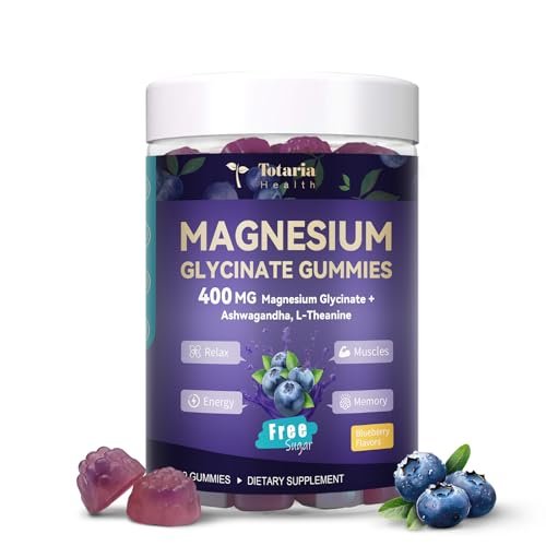 Magnesium Glycinat Gummibärchen 400mg – Magnesium Komplex mit Malat, Taurat & Citrat – Unterstützt Schlaf, Entspannung, Gehirn & Muskeln – 60 Stück Blaubeergeschmack (Zuckerfrei & Vegan)