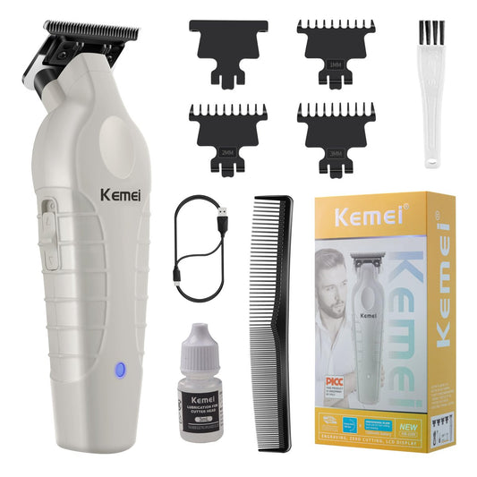 KEMEI 2299 Bart- und Haarschneider für Männer, professionell, Null-Lücken-Haarschneider für Herren, kabellos, für Friseure, Grau
