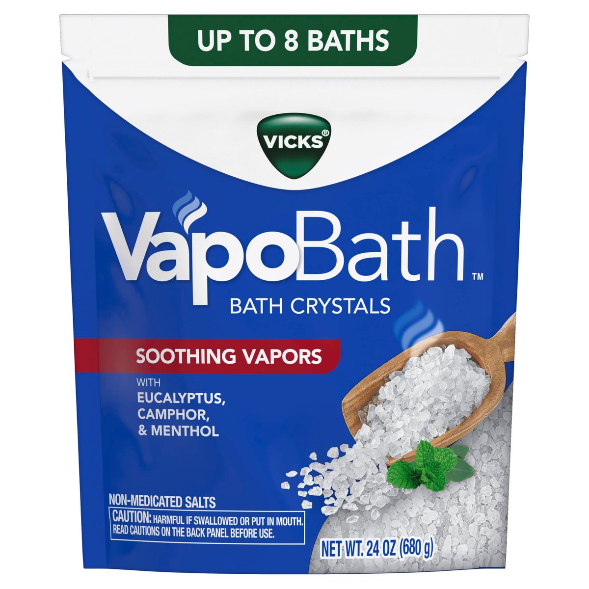 Vicks VapoBath Badezusatz – Nicht medikamentöse Dampfbad-Kristalle mit Eukalyptus und Menthol – 680 g