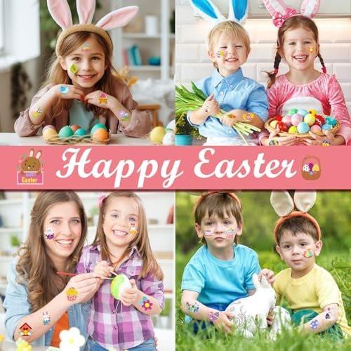 Konsait 80 Oster-Tattoos für Kinder – Individuelle Hasen- und Eier-Tattoo-Sticker für Ostergeschenke, Partytüten und mehr