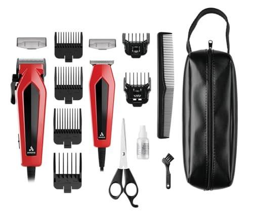 Andis 562940 Ultra Clip Haarschneide-Kombiset mit Trimmer, 15-teilig, Edelstahlklingen, Power Pivot Motor, Flüsterleise, Aufhängeöse, Rot