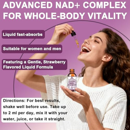 NAD+ Nahrungsergänzungsmittel für Männer und Frauen, Extra starke NMN-Alternative Liposomales Nad⁺ Supplement mit Resveratrol Quercetin für zelluläre Energie und NAD+ Spiegel, Schnelle Absorption Flüssiges NAD Plus | NON-GMO, 2 Fl Oz