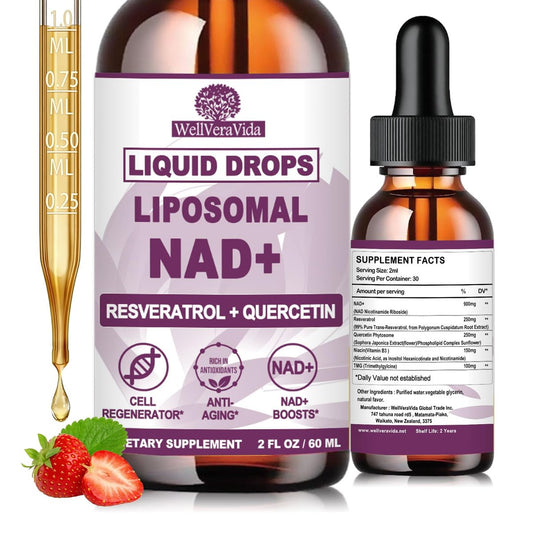 NAD+ Nahrungsergänzungsmittel für Männer und Frauen, Extra starke NMN-Alternative Liposomales Nad⁺ Supplement mit Resveratrol Quercetin für zelluläre Energie und NAD+ Spiegel, Schnelle Absorption Flüssiges NAD Plus | NON-GMO, 2 Fl Oz