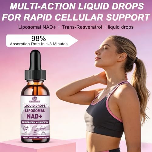 NAD+ Nahrungsergänzungsmittel für Männer und Frauen, Extra starke NMN-Alternative Liposomales Nad⁺ Supplement mit Resveratrol Quercetin für zelluläre Energie und NAD+ Spiegel, Schnelle Absorption Flüssiges NAD Plus | NON-GMO, 2 Fl Oz