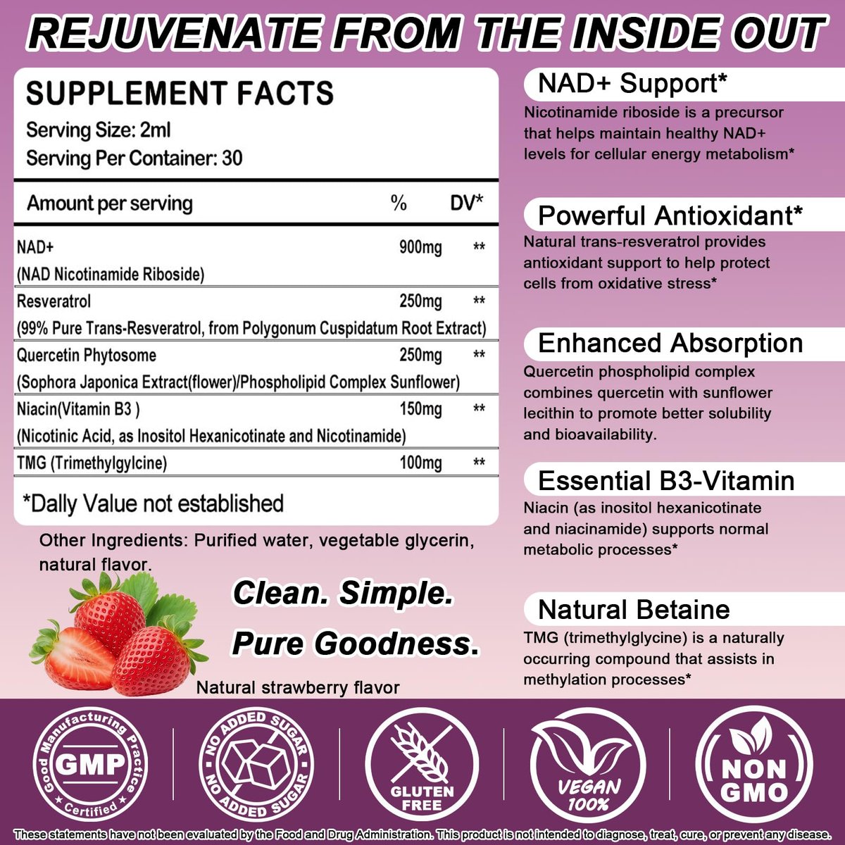 NAD+ Nahrungsergänzungsmittel für Männer und Frauen, Extra starke NMN-Alternative Liposomales Nad⁺ Supplement mit Resveratrol Quercetin für zelluläre Energie und NAD+ Spiegel, Schnelle Absorption Flüssiges NAD Plus | NON-GMO, 2 Fl Oz