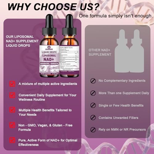 NAD+ Nahrungsergänzungsmittel für Männer und Frauen, Extra starke NMN-Alternative Liposomales Nad⁺ Supplement mit Resveratrol Quercetin für zelluläre Energie und NAD+ Spiegel, Schnelle Absorption Flüssiges NAD Plus | NON-GMO, 2 Fl Oz