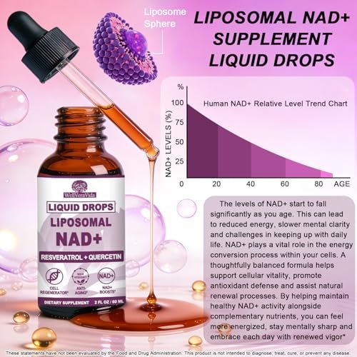 NAD+ Nahrungsergänzungsmittel für Männer und Frauen, Extra starke NMN-Alternative Liposomales Nad⁺ Supplement mit Resveratrol Quercetin für zelluläre Energie und NAD+ Spiegel, Schnelle Absorption Flüssiges NAD Plus | NON-GMO, 2 Fl Oz