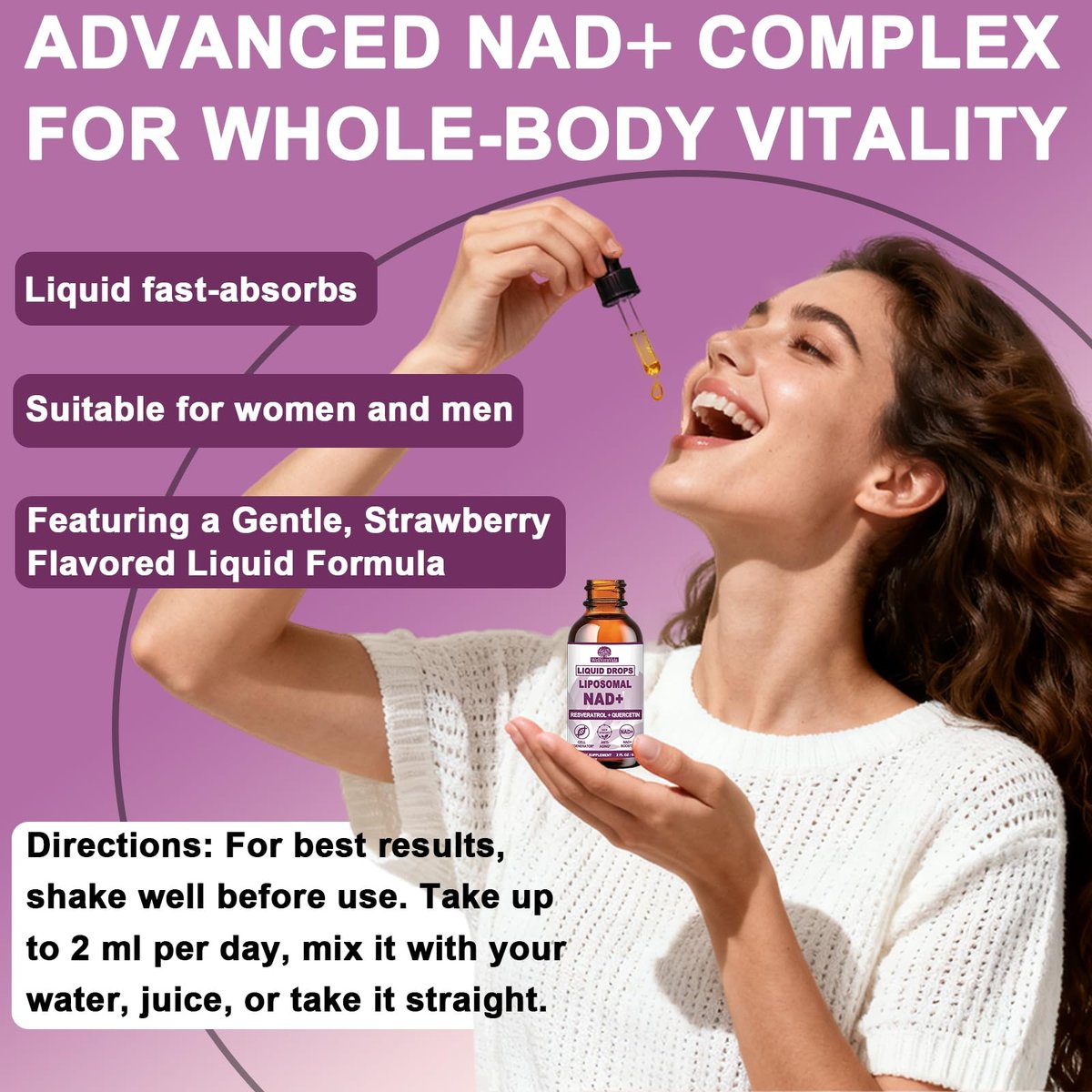 NAD+ Nahrungsergänzungsmittel für Männer und Frauen, Extra starke NMN-Alternative Liposomales Nad⁺ Supplement mit Resveratrol Quercetin für zelluläre Energie und NAD+ Spiegel, Schnelle Absorption Flüssiges NAD Plus | NON-GMO, 2 Fl Oz
