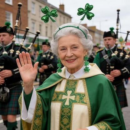 Kaefsros St. Patrick's Day Stirnband-Set – Grüne Kleeblatt-Stirnbänder mit Glitzer-Kleeblatt-Ohrringen für Damen, St. Patrick's Day Accessoires