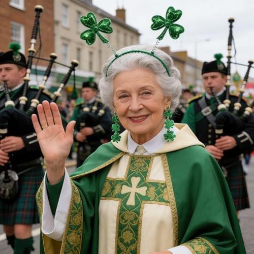 Kaefsros St. Patrick's Day Stirnband-Set – Grüne Kleeblatt-Stirnbänder mit Glitzer-Kleeblatt-Ohrringen für Damen, St. Patrick's Day Accessoires