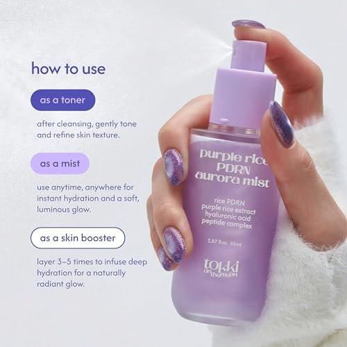 tokki on the moon Purple Rice PDRN Aurora Mist | Feuchtigkeitsspendendes Gesichtswasser & Toner | Hautbarriere-Unterstützung & strahlender Glanz | Vegane koreanische Hautpflege | 85 ml