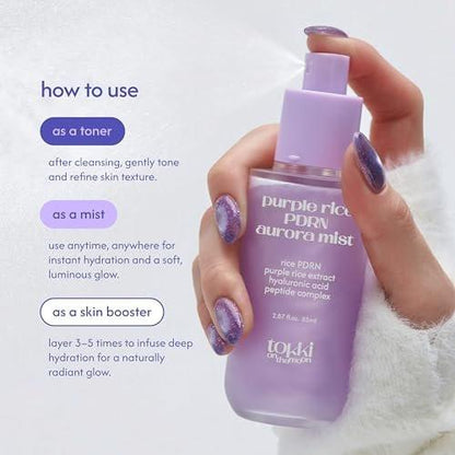 tokki on the moon Purple Rice PDRN Aurora Mist | Feuchtigkeitsspendendes Gesichtswasser & Toner | Hautbarriere-Unterstützung & strahlender Glanz | Vegane koreanische Hautpflege | 85 ml