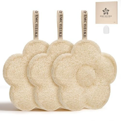 EMCHEIKE Natürlicher Luffa-Peeling-Körperpeeling-Schwamm aus ägyptischem Luffa-Schwamm für Damen und Herren mit Klebehaken (3er-Pack)