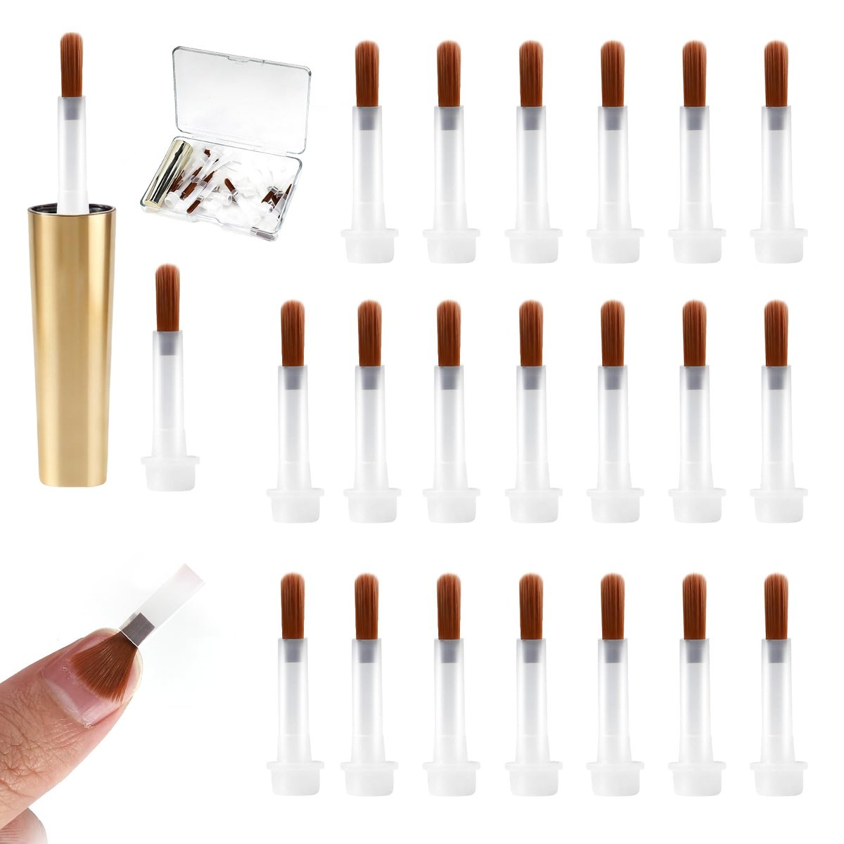 BQAN Nagellackpinsel Set, 20-teiliges professionelles Ersatzpinsel-Set mit synthetischen Borsten für Gel-Nagellack, Builder Gel, Nagelkunst - Wiederverwendbarer Griff + Aufbewahrungsbox für Maniküre
