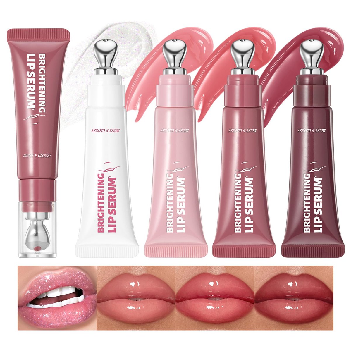 Bekoeen 4-teiliges getöntes Lipgloss-Set, feuchtigkeitsspendender Lippenplumper mit hohem Glanz, langanhaltender flüssiger Lippenstift, pflegender Jelly-Lippenstift für Frauen