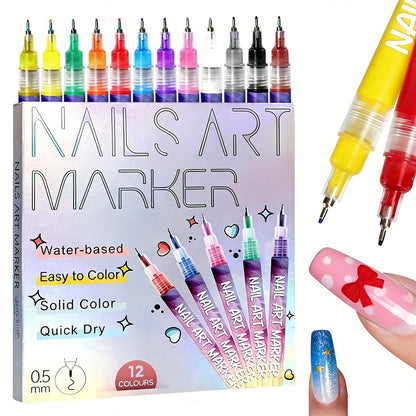 MUZAMOX Nagelkunststifte für Nagelmalerei 0,5 mm feine Spitze – Nagelmarker für Kinder, Mädchen & Gel-Nägel, schnell trocknende Nagellackstifte zum Malen, Punkten & Zeichnen (12-Farben-Set)