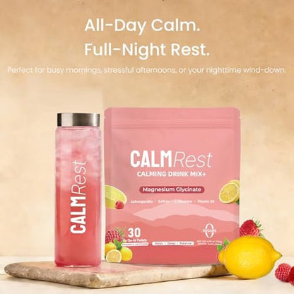 CalmRest Calm Magnesium Pulver – Cortisol-Supplement für Frauen, Hormonbalance-Unterstützung für Schlaf & Entspannung, ohne Zucker, Himbeer-Zitrone, 30 Portionen