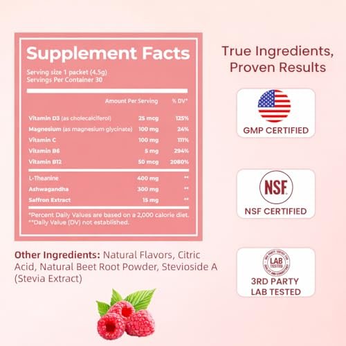 CalmRest Calm Magnesium Pulver – Cortisol-Supplement für Frauen, Hormonbalance-Unterstützung für Schlaf & Entspannung, ohne Zucker, Himbeer-Zitrone, 30 Portionen