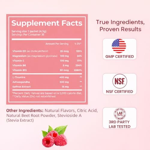 CalmRest Calm Magnesium Pulver für Frauen – Cortisol- und Hormonausgleich* für besseren Schlaf und Entspannung, ohne Zucker, Himbeer-Zitrone, 15 Portionen