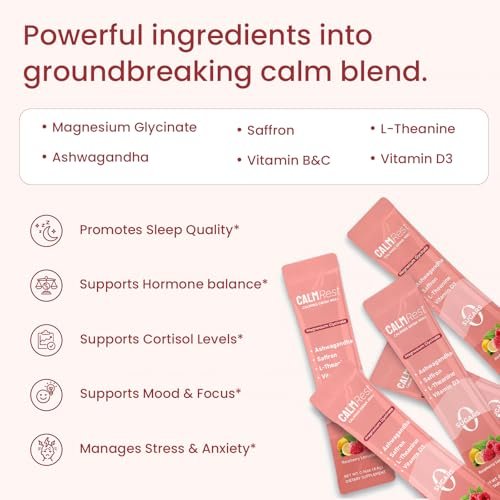 CalmRest Calm Magnesium Pulver für Frauen – Cortisol- und Hormonausgleich* für besseren Schlaf und Entspannung, ohne Zucker, Himbeer-Zitrone, 15 Portionen