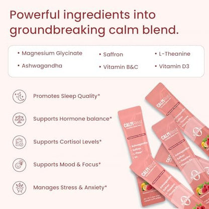 CalmRest Calm Magnesium Pulver für Frauen – Cortisol- und Hormonausgleich* für besseren Schlaf und Entspannung, ohne Zucker, Himbeer-Zitrone, 15 Portionen