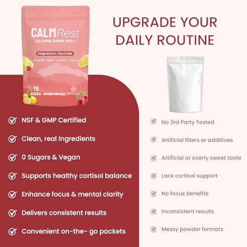 CalmRest Calm Magnesium Pulver für Frauen – Cortisol- und Hormonausgleich* für besseren Schlaf und Entspannung, ohne Zucker, Himbeer-Zitrone, 15 Portionen