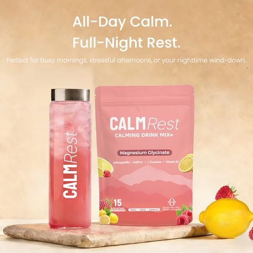 CalmRest Calm Magnesium Pulver – Cortisol-Supplement für Frauen, Hormonbalance-Unterstützung für Schlaf & Entspannung, ohne Zucker, Himbeer-Zitrone, 30 Portionen