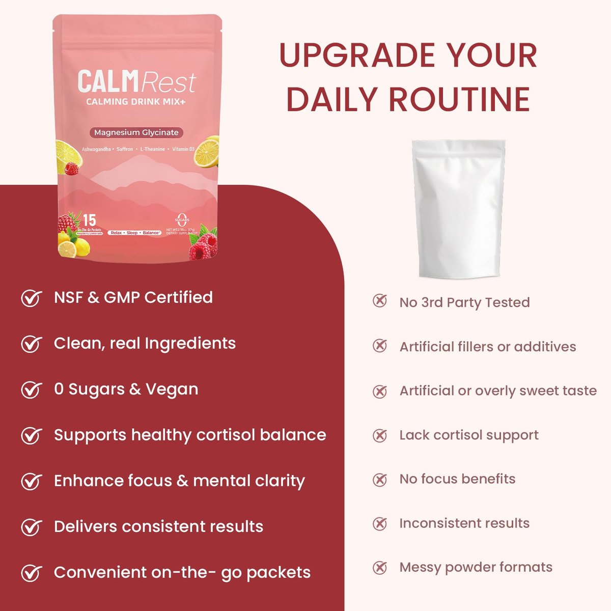 CalmRest Calm Magnesium Pulver für Frauen – Cortisol- und Hormonausgleich* für besseren Schlaf und Entspannung, ohne Zucker, Himbeer-Zitrone, 15 Portionen
